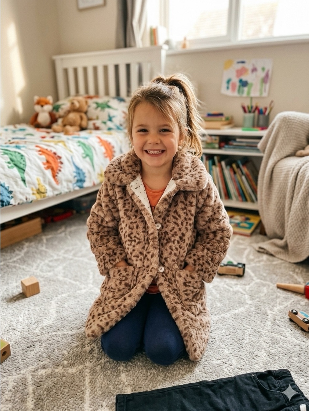 Boden Girls Leopard Print Faux Fur Coat - Brown